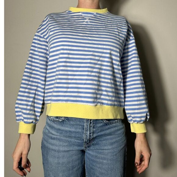 Blue White Striped Preppy Crewneck Size M - Picture 2 of 4